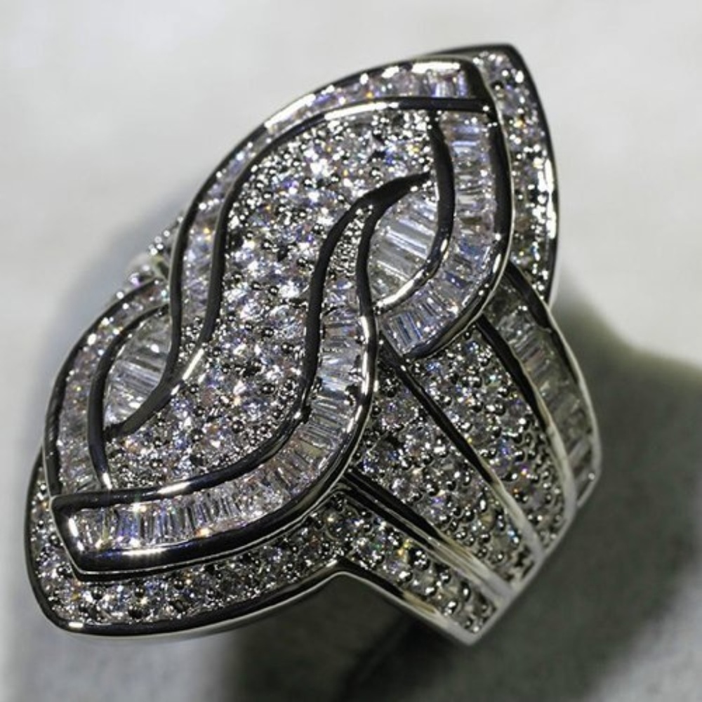 White Gold Filled Clear CZ Cubic Zircon Statement